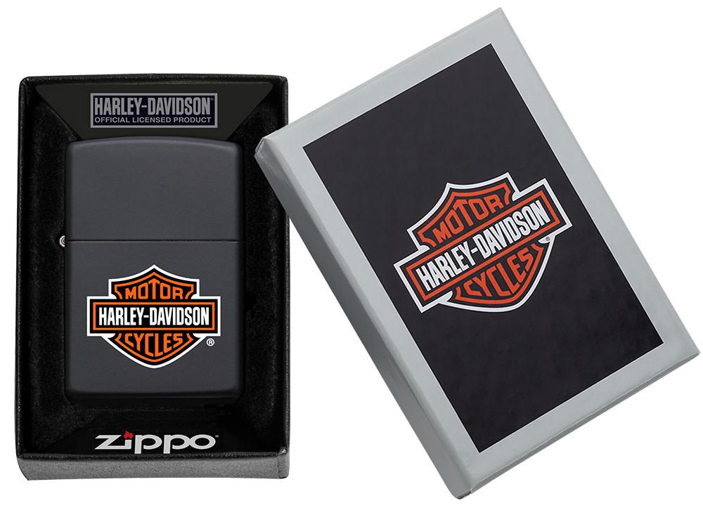 Harley-Davidson Black Matte Windproof Lighter in packaging
