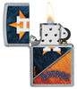MLB® Houston Astros™ Street Chrome™ Windproof Lighter with its lid open and lit.