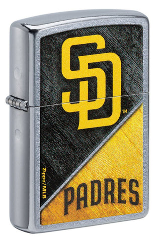 Front shot of MLB® San Diego Padres™ Street Chrome™ Windproof Lighter standing at a 3/4 angle.