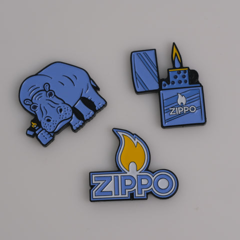 Image of all three Zippo x Pins & Aces ball markers.