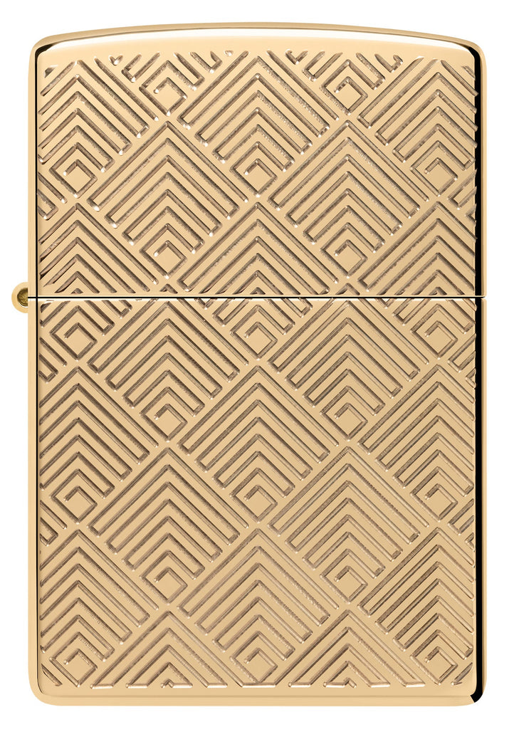 Front view of Zippo Pattern Design Armor High Polish Brass Windproof Lighter.