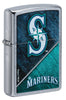 Front shot of MLB® Seattle Mariners™ Street Chrome™ Windproof Lighter standing at a 3/4 angle.