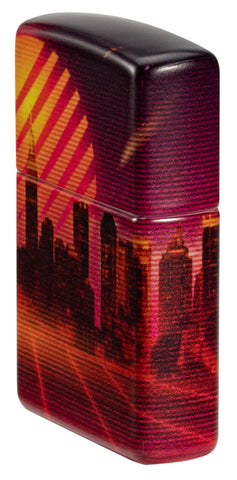 Angled shot of Zippo Cyber City Design 540 Color Matte Windproof Lighter showing the front and right side of the lighter.