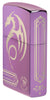 Angled shot of Zippo Anne Stokes Laser 360 High Polish Purple Windproof Lighter showing the front and right side of the lighter.
