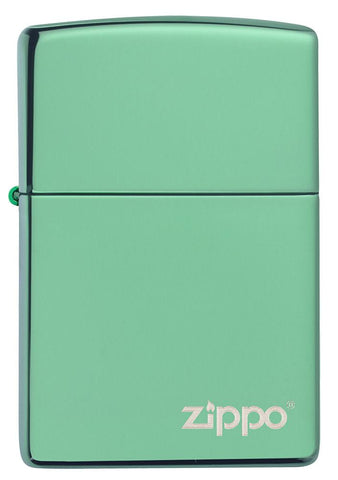 Front of Classic High Polish Green Zippo Logo Windproof Lighter