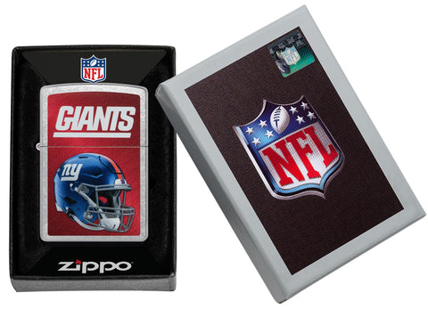 NFL New York Giants Helmet Street Chrome Windproof Lighter in its packaging.