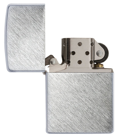 Herringbone Sweep Windproof Lighter with its lid open and unlit.