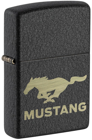 Front shot of Ford® Mustang Black Crackle® Windproof Lighter standing at a 3/4 angle.