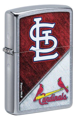 Front shot of MLB® St. Louis Cardinals™ Street Chrome™ Windproof Lighter standing at a 3/4 angle.