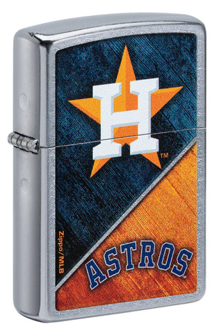 Front shot of MLB® Houston Astros™ Street Chrome™ Windproof Lighter standing at a 3/4 angle.