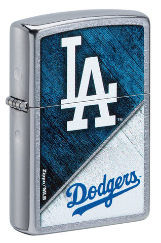 Front shot of MLB® Los Angeles Dodgers™ Street Chrome™ Windproof Lighter standing at a 3/4 angle.