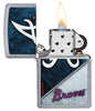 MLB® Atlanta Braves™ Street Chrome™ Windproof Lighter with its lid open and lit.