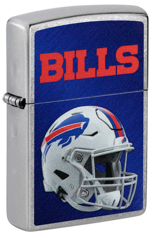 Front shot of NFL Buffalo Bills Helmet Street Chrome Windproof Lighter standing at a 3/4 angle.