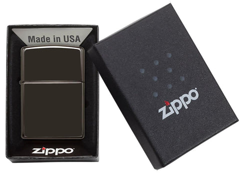 Front view of the Ebony Classic Case Lighter in one box packaging