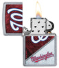 MLB® Washington Nationals™ Street Chrome™ Windproof Lighter with its lid open and lit.