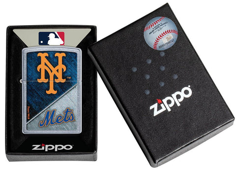 MLB® New York Mets™ Street Chrome™ Windproof Lighter in its packaging.