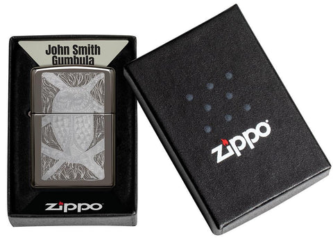 John Smith Gumbula Owl Black Ice® Windproof Lighter in its packaging