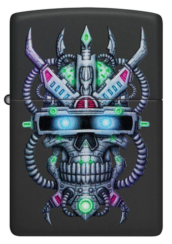 Front view of Zippo Cyber Skull Design Black Matte Windproof Lighter.