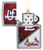 MLB® St. Louis Cardinals™ Street Chrome™ Windproof Lighter with its lid open and lit.