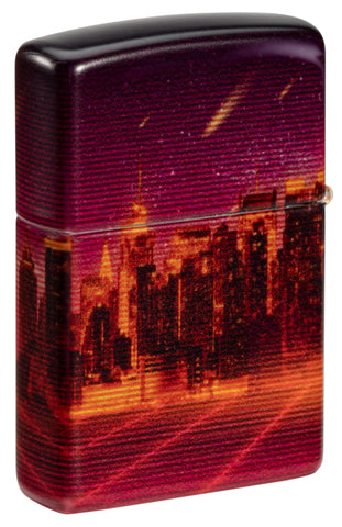 Back shot of Zippo Cyber City Design 540 Color Matte Windproof Lighter standing at a 3/4 angle.