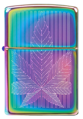 Front view of Cannabis Leaf Design Multi Color Windproof Lighter.