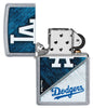 MLB® Los Angeles Dodgers™ Street Chrome™ Windproof Lighter with its lid open and unlit.
