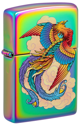 Front shot of Zippo Phoenix Design Mulit Color Windproof Lighter standing at a 3/4 angle.
