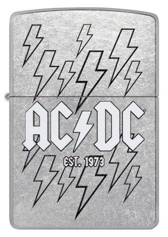 Front view of Zippo AC/DC Design Street Chrome Windproof Lighter.