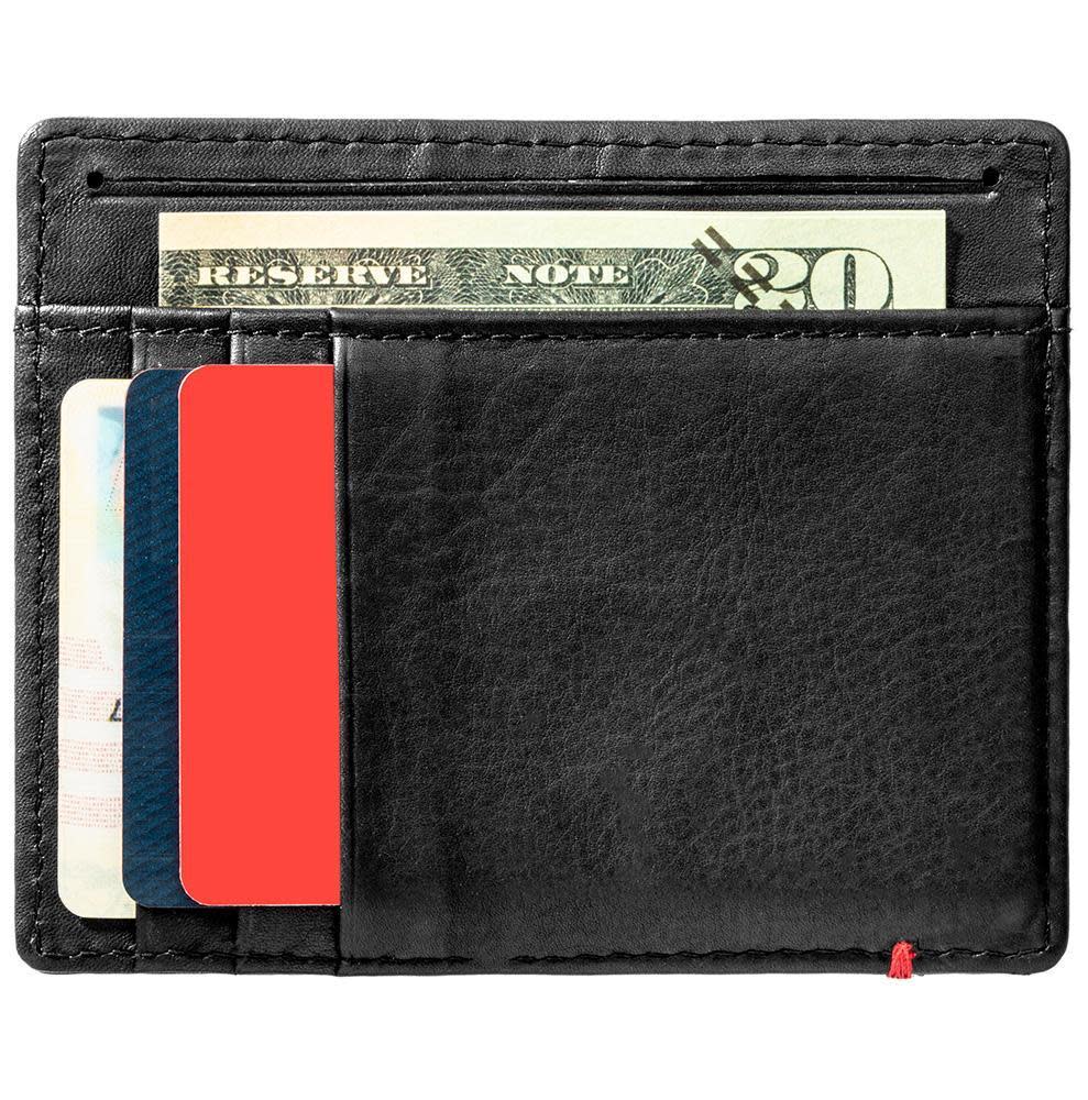 Black Leather Wallet With Anchor Metal Plate design cash strap inside empty
