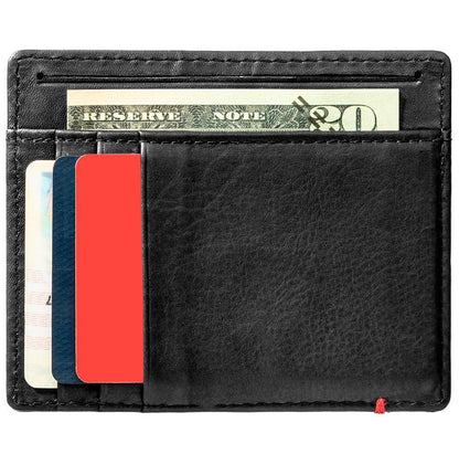Black Leather Wallet With Anchor Metal Plate design cash strap inside empty