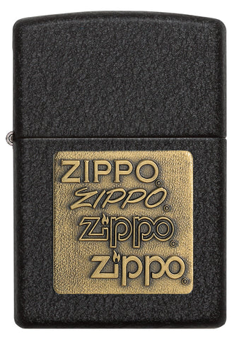 Front view of the Black Crackle® Brass Zippo Logo Emblem Lighter