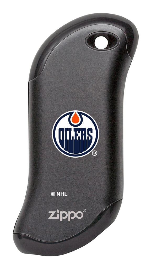 Front shot of NHL Edmonton Oilers: HeatBank® 9s Black Rechargeable Hand Warmer