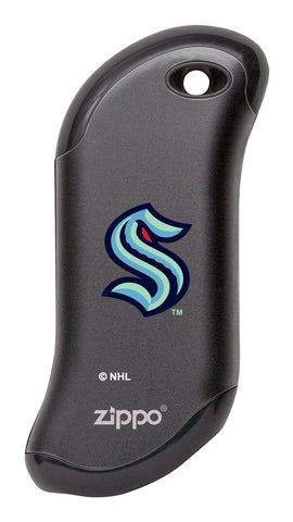 Front shot of NHL Seattle Kraken: HeatBank® 9s Black Rechargeable Hand Warmer