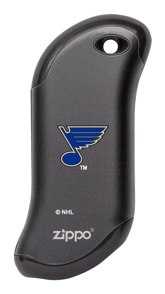 Front shot of NHL St. Louis Blues: HeatBank® 9s Black Rechargeable Hand Warmer