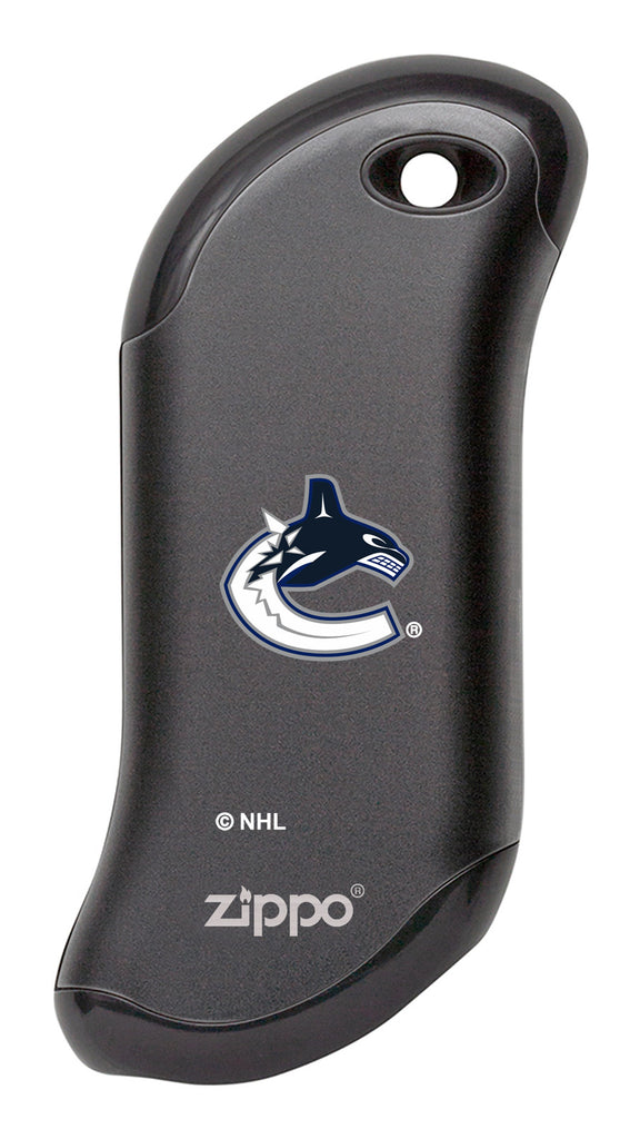 Front shot of NHL Vancouver Canucks: HeatBank® 9s Black Rechargeable Hand Warmer