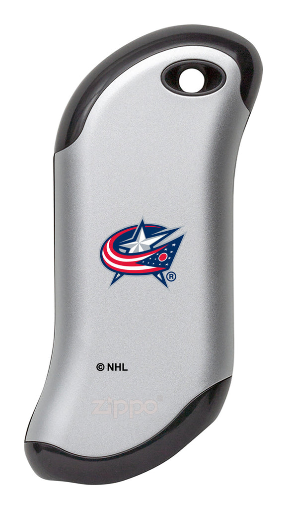 Front shot of NHL Columbus Blue Jackets: HeatBank® 9s Silver Rechargeable Hand Warmer