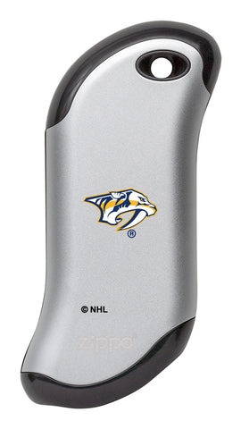 Front shot of NHL Nashville Predators: HeatBank® 9s Silver Rechargeable Hand Warmer