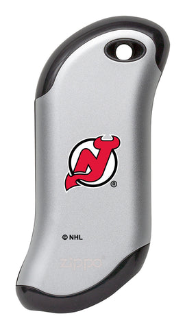 Front shot of NHL New Jersey Devils: HeatBank® 9s Silver Rechargeable Hand Warmer