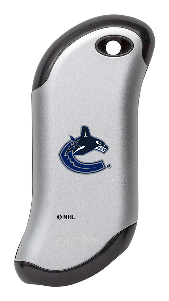Front shot of NHL Vancouver Canucks: HeatBank® 9s Silver Rechargeable Hand Warmer