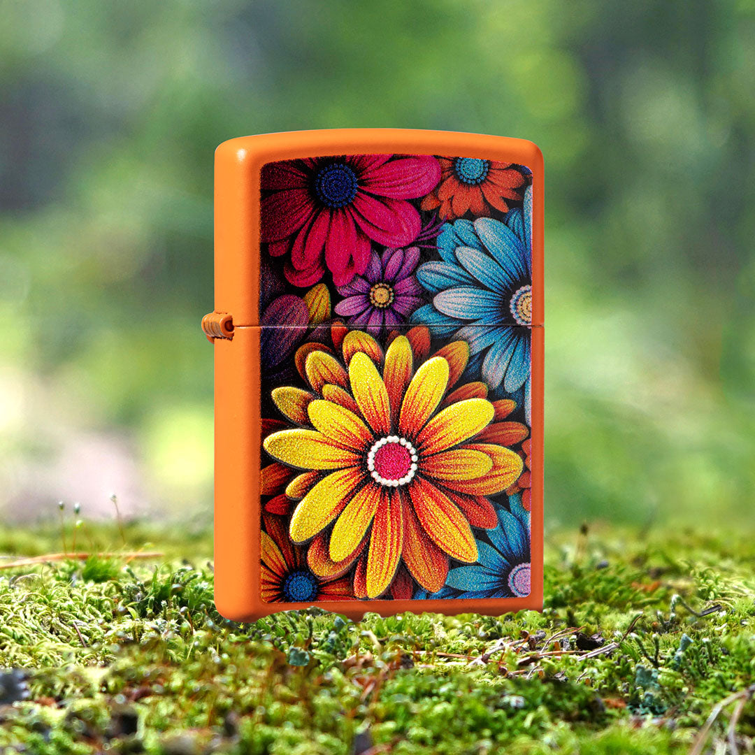 Flowers Design on mossy background.
