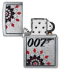 Zippo James Bond Brushed Chrome Windproof Lighter with its lid open and unlit.