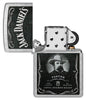Zippo Jack Daniels Street Chrome Windproof Lighter with its lid open and unlit.