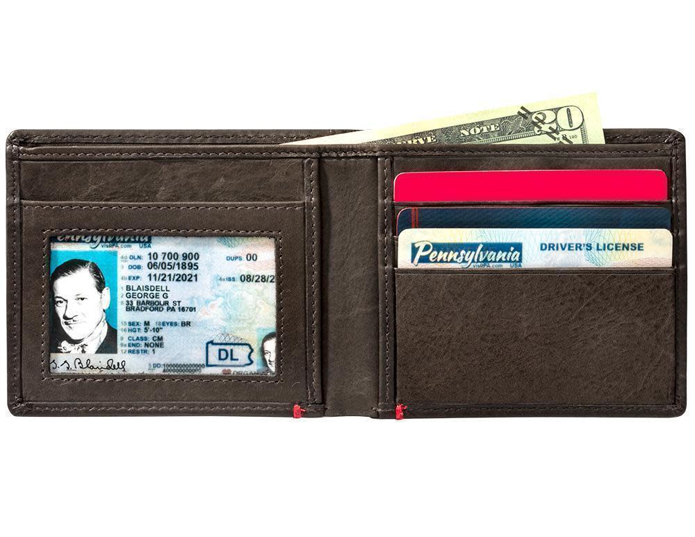 Mocha Leather Wallet With Skull Metal Plate - ID Window inside full