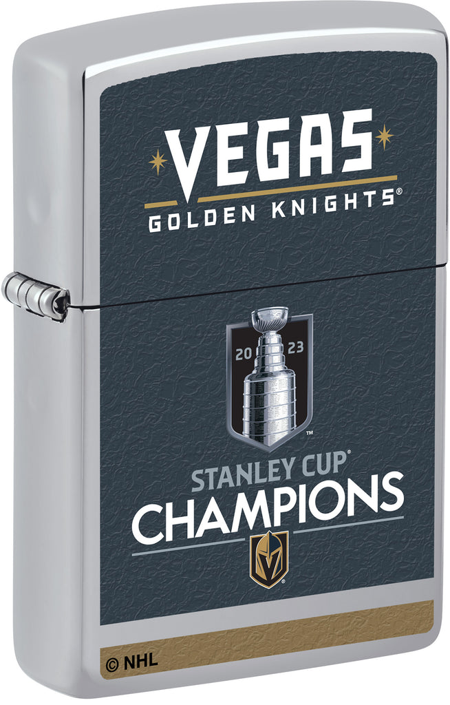 Front shot of 2023 Stanley Cup® Champions Vegas Golden Knights Windproof Lighter standing at a 3/4 angle.