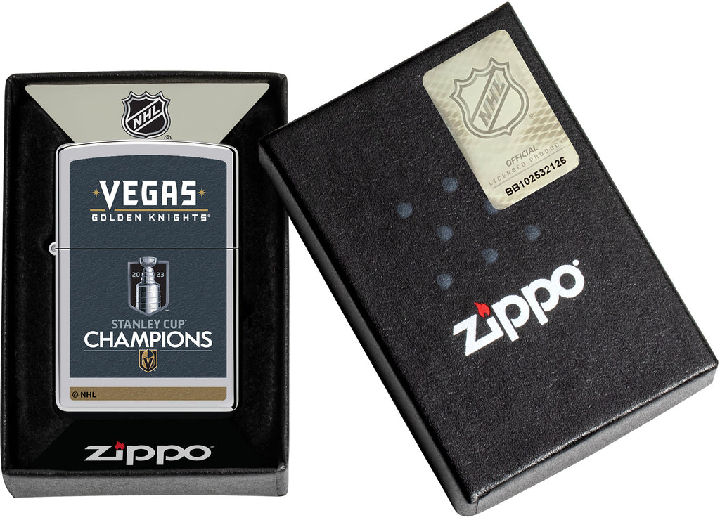 2023 Stanley Cup® Champions Vegas Golden Knights Windproof Lighter in its packaging.