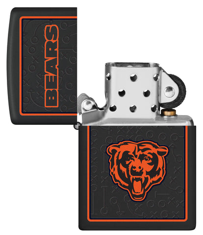 NFL Chicago Bears Windproof Lighter with its lid open and unlit.