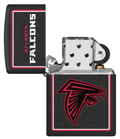 NFL Atlanta Falcons Windproof Lighter with its lid open and unlit.