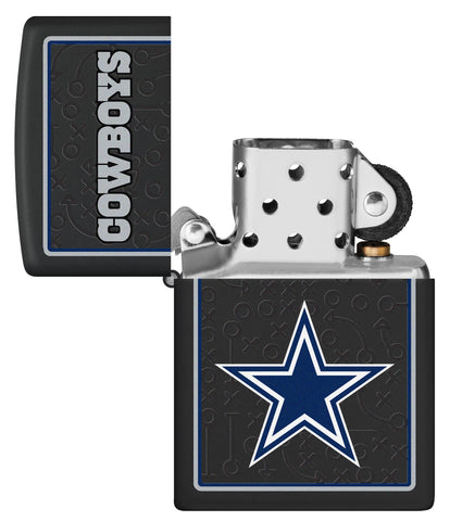 NFL Dallas Cowboys Windproof Lighter with its lid open and unlit.