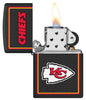 NFL Kansas City Chiefs Windproof Lighter with its lid open and lit.