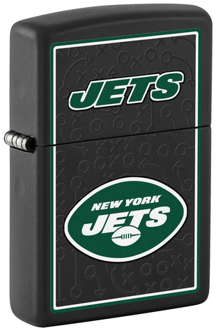 Front shot of NFL New York Jets Windproof Lighter standing at a 3/4 angle.
